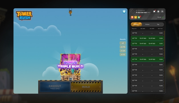 Tower Rush slot fonctions bonus et multiplicateurs